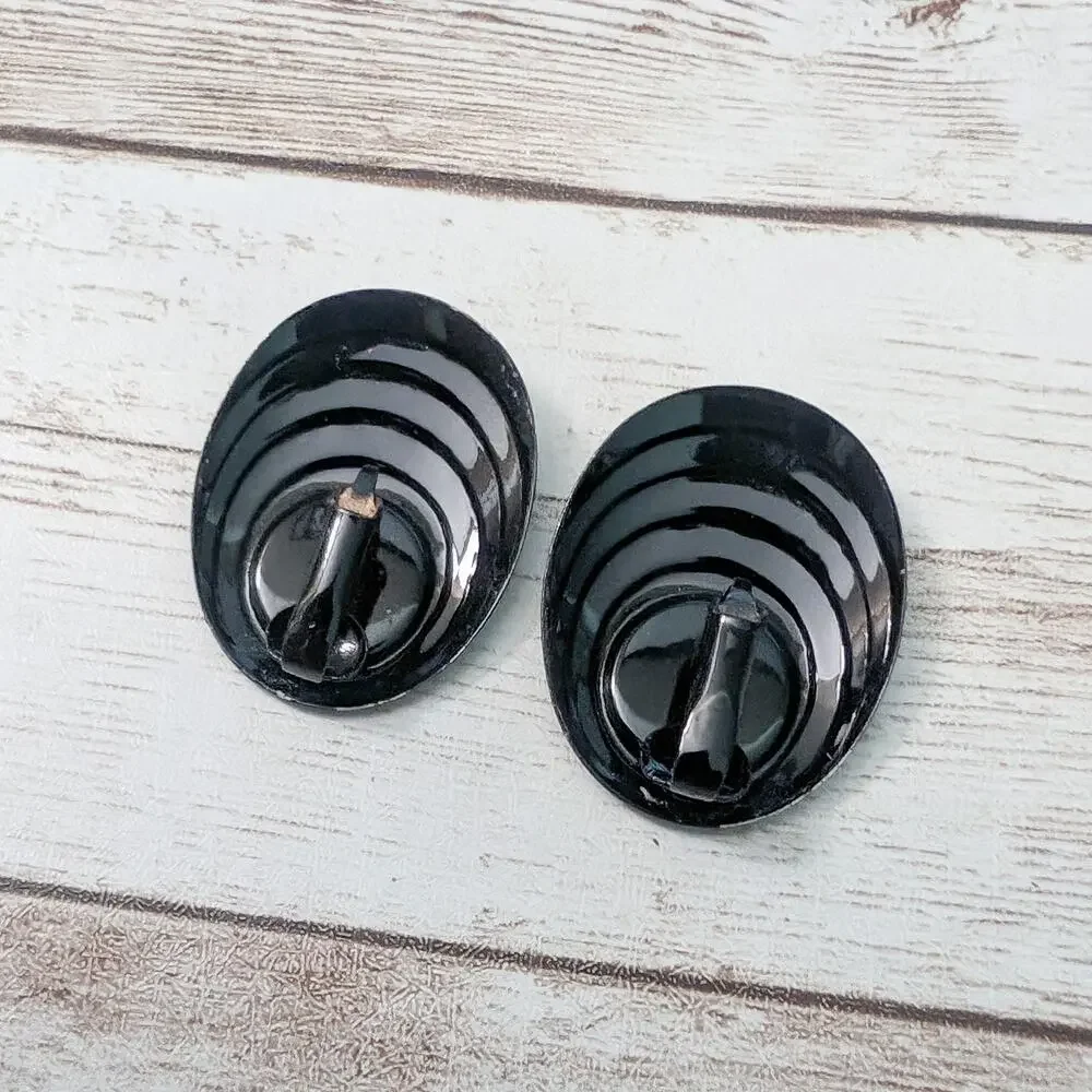 Vintage Clip On Earrings Dark Pink & Black Oval 1.25